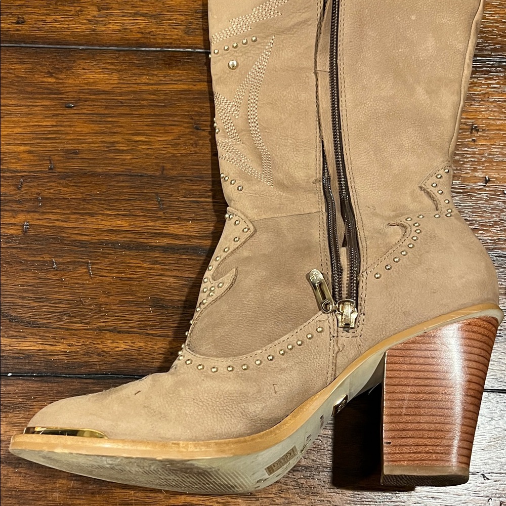 Tan Suede - leather  Embellished Women's Boots from Brazil size 9 - Picture 7 of 13